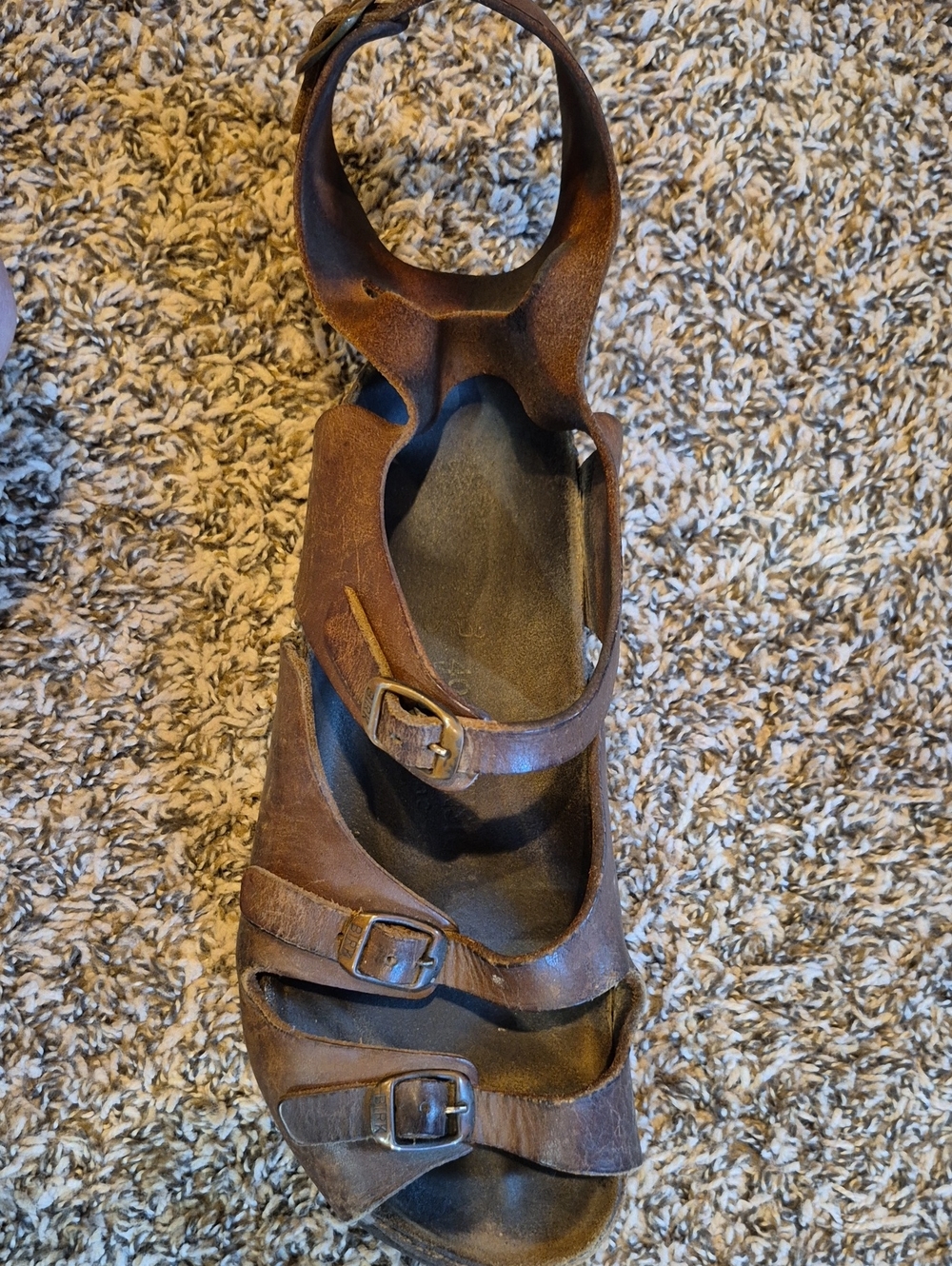 Birkenstock Brown Leather Three-Buckle Sandal Athens Florida Hippy Vintage
